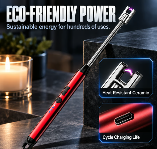 Universal, flexible 360° arc lighter with LED battery indicator and windproof design