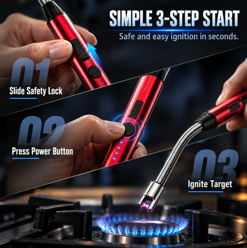 Universal, flexible 360° arc lighter with LED battery indicator and windproof design