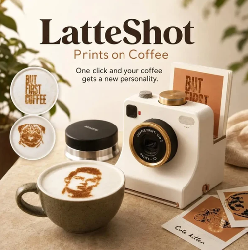 Retro Coffee Art Camera – Mechanical Latte Stencil Printer（4 Templates）