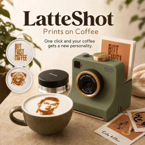 Retro Coffee Art Camera – Mechanical Latte Stencil Printer（4 Templates）
