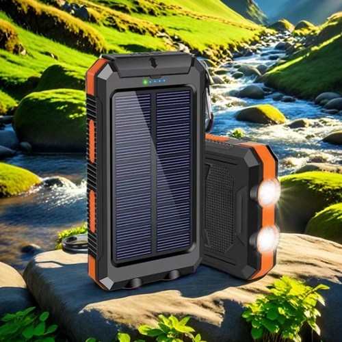 Portable Solar Power Bank, Solar Powered Charger with Dual LED Flashlights, Power Bank for Travel, Camping
