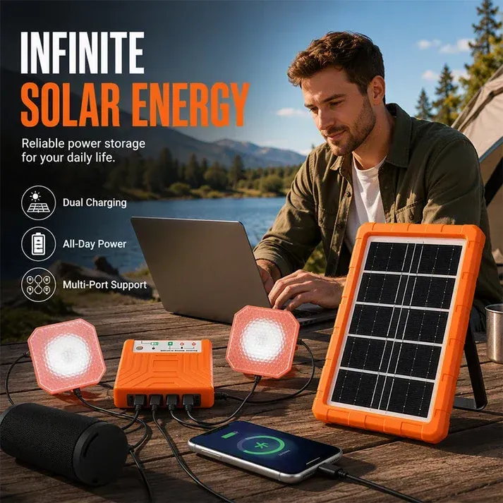 Portable Solar Power Station + 2 LED Lights – Power Anywhere, Anytime