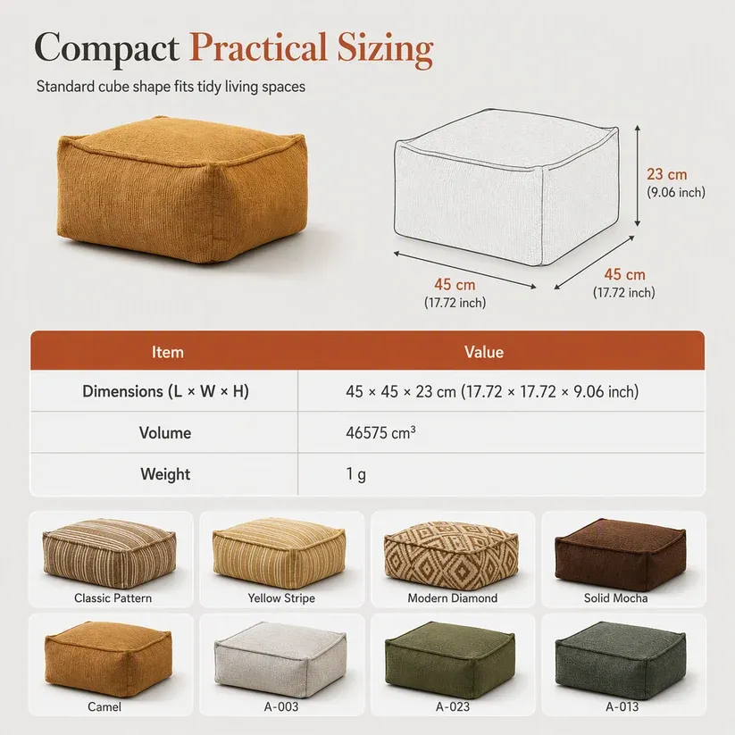 Storage Stool Cover: Fill with Clothes, 100kg Support, Wide Zipper, Washable, 50x50x20cm