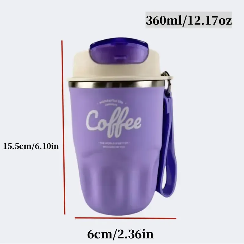 Coffee Vacuum Flask, 1 Count Portable Coffee Cup with Lid & Handle, Stainless Steel Insulated Water Bottle for Home