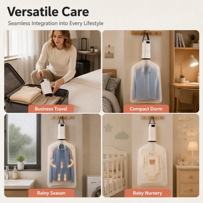 Portable Clothes Dryer: Rapid Heat, Silent Night Drying, Foldable, Travel-Friendly, 4-Step Setup