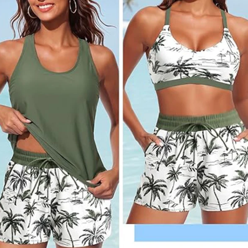 Women's 3-Piece Swimsuit Tankini Set with Shorts