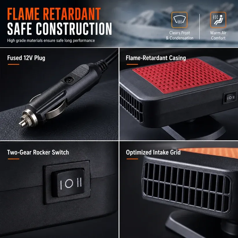 Portable 12V Car and Windshield Defroster Defogger Fan for Vehicles