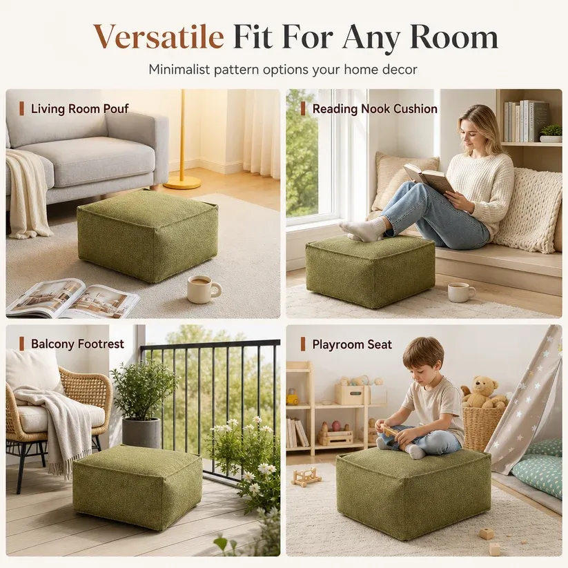 Storage Stool Cover: Fill with Clothes, 100kg Support, Wide Zipper, Washable, 50x50x20cm