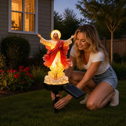 Solar-Powered Illuminated Jesus Garden Statue