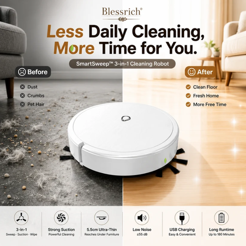 3-in-1 Robot Cleaner with Sweeping, Strong Suction & Mopping