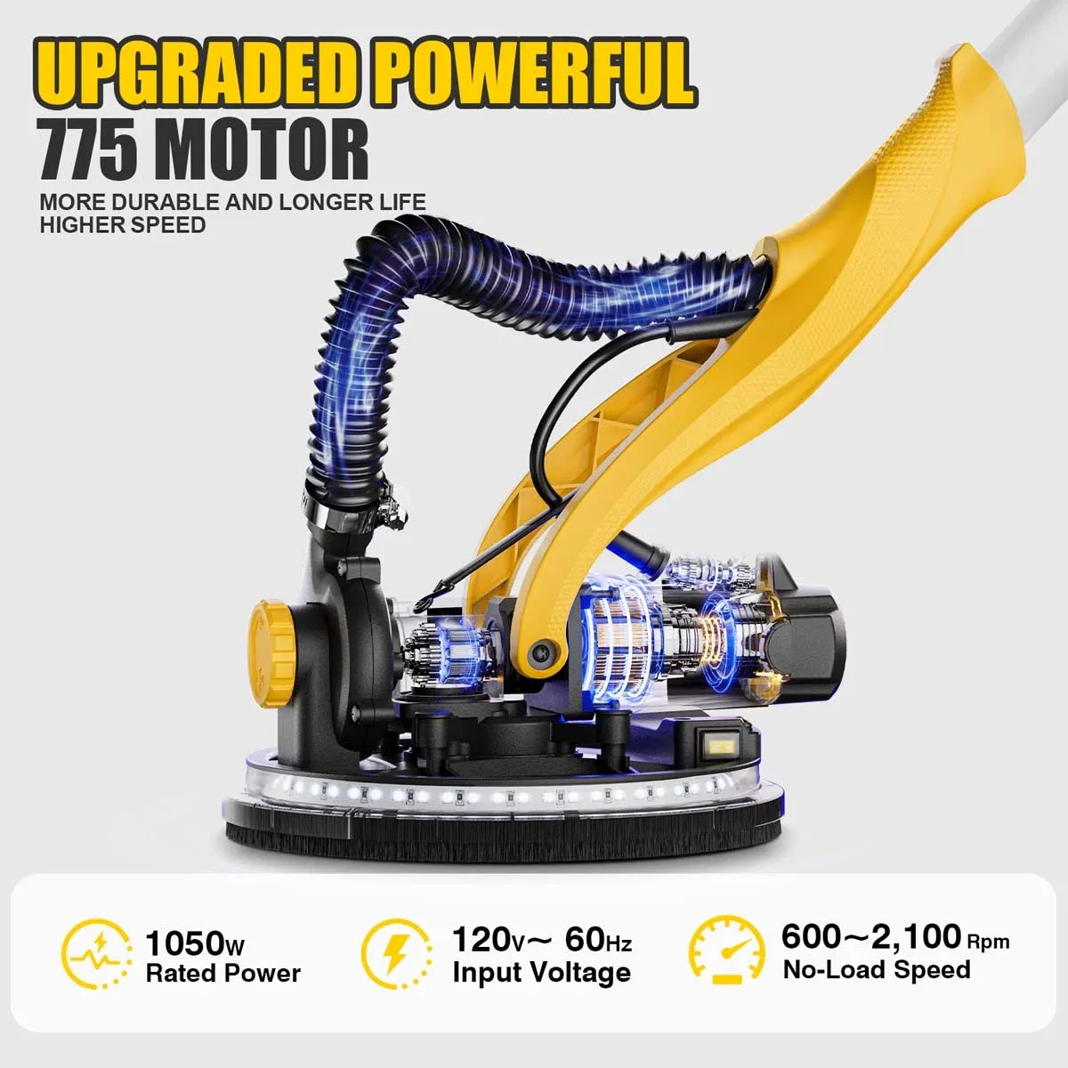 1050W Electric Drywall Sander with Vacuum, 7-Speed, 2100RPM