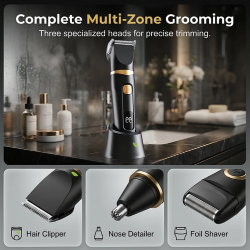 🔋 3-in-1 Grooming Kit – USB Rechargeable, LED Display & Stainless Steel Blades – For Nose, Ear & Detail Trimming 💈