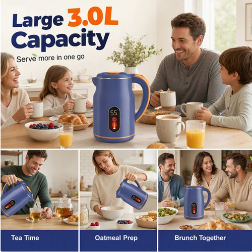 Smart Electric Kettle: 3L, 1500W Fast Boil, 55°C Keep Warm, Temp Display, Cool-Touch