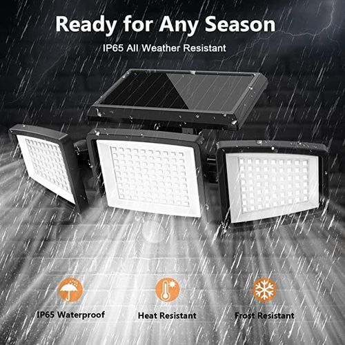 Hoodink Solar Outdoor Lights 4500LM 306LED Security Lights with Remote Control, 4 Heads Motion Sensor Lights, IP65 Waterproof, Easy Install, 270°Wide Angle Flood Wall Light with 3 Modes for Backyard Yard
