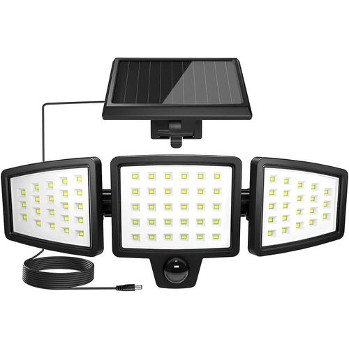 Hoodink Solar Outdoor Lights 4500LM 306LED Security Lights with Remote Control, 4 Heads Motion Sensor Lights, IP65 Waterproof, Easy Install, 270°Wide Angle Flood Wall Light with 3 Modes for Backyard Yard
