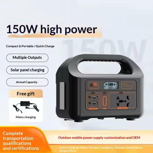 150W 220V 110V Lead-Acid Power Bank with LED Lighting Solar Charging USB-A USB-C Outlets Solar Power Station for Outdoor Use