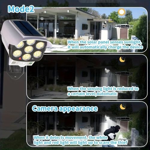 Outdoor Motion Sensor Solar Lights 2000 Lumen 77 LED With Remote Controller Fake Security Camera Monitoring Induction Wall Lamps