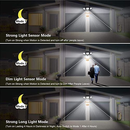 Hoodink Solar Outdoor Lights 4500LM 306LED Security Lights with Remote Control, 4 Heads Motion Sensor Lights, IP65 Waterproof, Easy Install, 270°Wide Angle Flood Wall Light with 3 Modes for Backyard Yard