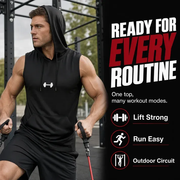 Men's Athletic Sleeveless Hoodie Vest – Maximum Mobility & Lightweight Breathable Fabric