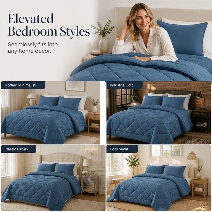 Brushed Microfiber Comforter Set: Diamond Quilting, Moisture-Wicking, All-Season, with 2 Pillowcases