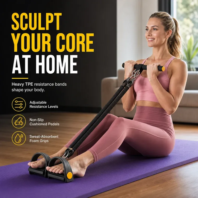 Multifunctional Pedal Resistance Band Elastic Pull Rope for Abdominal Exercise Home Workout Yoga and Pilates Fitness for Men and Women