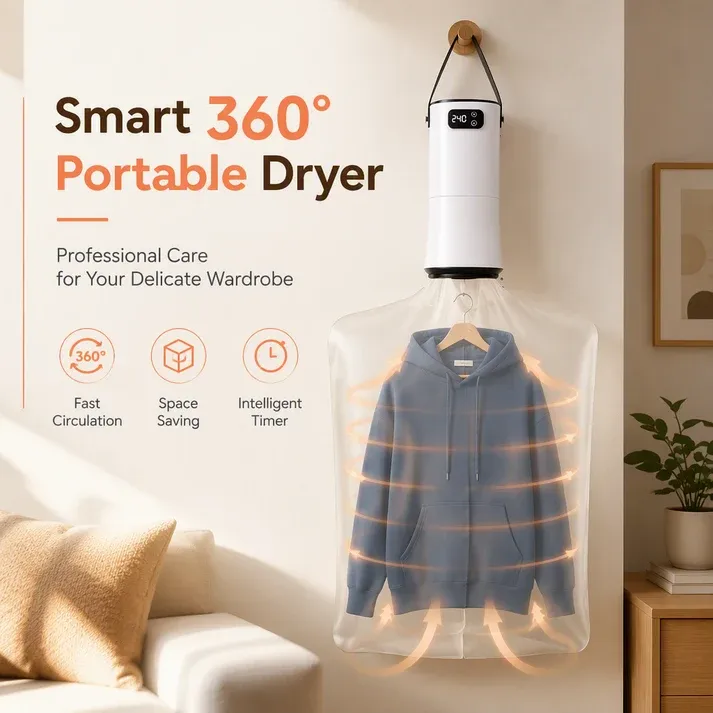 Portable Clothes Dryer: Rapid Heat, Silent Night Drying, Foldable, Travel-Friendly, 4-Step Setup