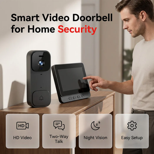 Smart Video Doorbell with 4.3Display – Two-Way Audio, Night Vision, Wide Angle 🏠