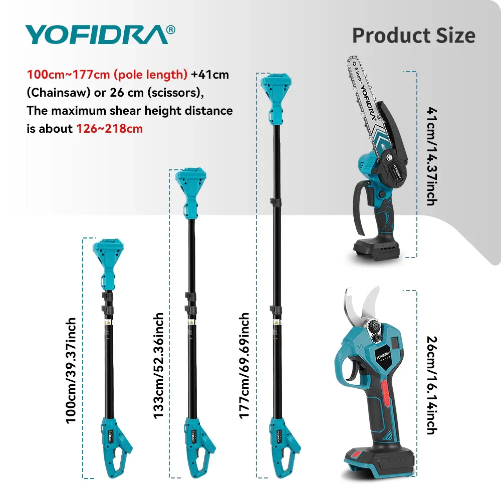8 inches Brushless Chainsaw + 32mm Pruner Set, Telescoping Pole