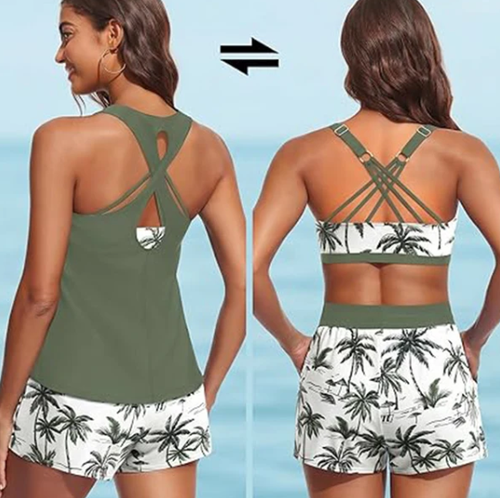 Women's 3-Piece Swimsuit Tankini Set with Shorts