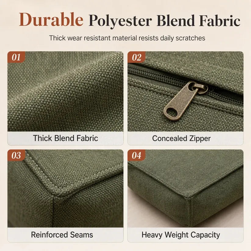 Storage Stool Cover: Fill with Clothes, 100kg Support, Wide Zipper, Washable, 50x50x20cm
