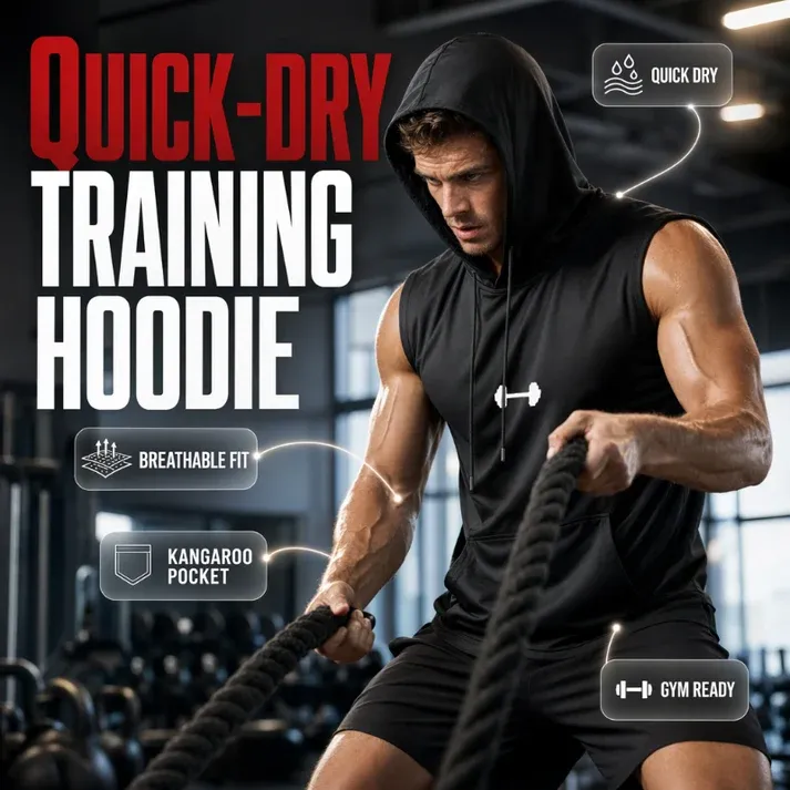 Men's Athletic Sleeveless Hoodie Vest – Maximum Mobility & Lightweight Breathable Fabric