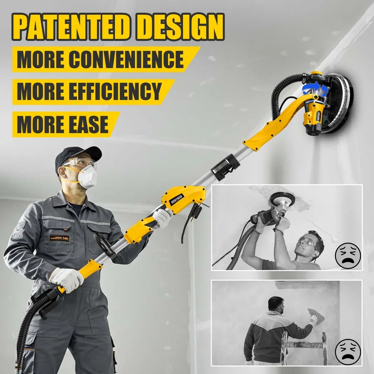 1050W Electric Drywall Sander with Vacuum, 7-Speed, 2100RPM