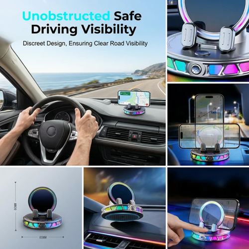 RGB Electric Car Phone Mount with Wireless Charging – Auto-Clamping & 15W Fast Charge ⚡