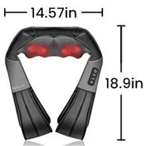 Black Multifunctional Shiatsu Neck and Back Massager - Ergonomic, 8 Deep-Kneading Nodes, with Heat, for Neck, Shoulder & Body Muscle Relief