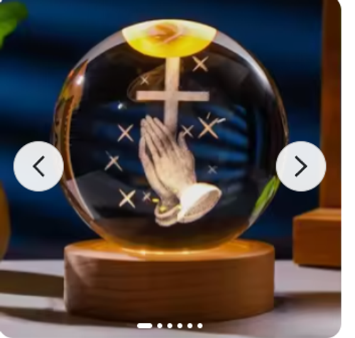 3D Art Crystal Ball Night Light, Bible-Themed Luminous Crystal Ball Decoration, Christmas Desktop Holiday Gift Ornament (with Wooden Base)