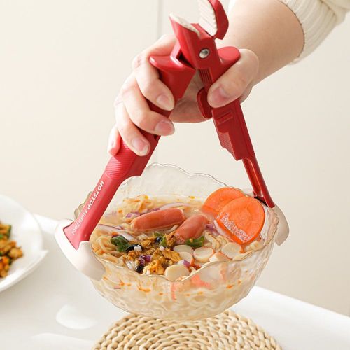 2-in-1 Silicone Anti-scalding Bowl Clip Tool - Anti-slip Plate Lifter, Food Tongs, Bowl Plate Casserole Gripper, Classic Red + Beige, Multifunctional Kitchen Anti-scalding Tool
