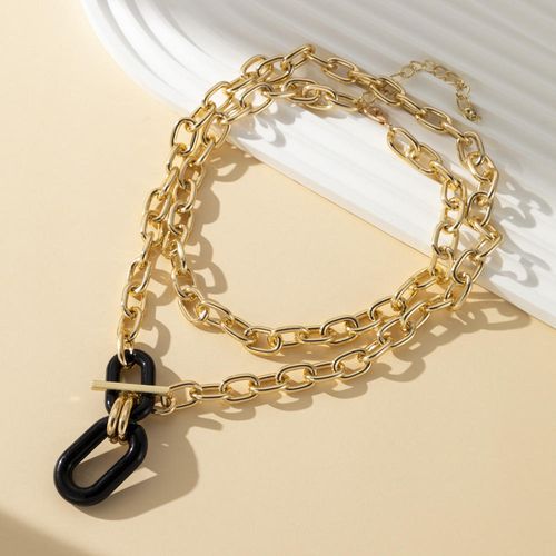 Fashionable Personalized Aluminum Chain Multi-layer Necklace for Women, Stylish Geometric Metal Buckle Clavicle Necklace