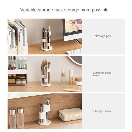 Multifunctional Rotating Storage Rack - Pen Makeup Brush Organizer, Compartmentalized Desktop Cosmetic Holder & Bathroom Toothbrush Stand, Wholesale Available