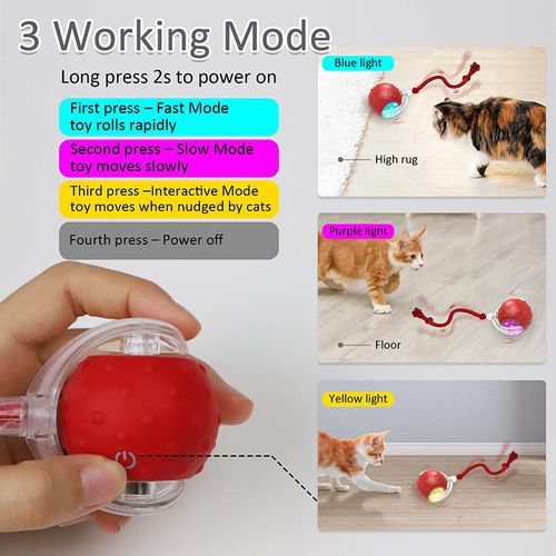 Interactive Smart Cat Toy Ball - Red, 150mAh Battery, Automatic Fast Rolling on Carpet, Chirping & Motion-Activated, Self-Play Boredom Relief for Cats & Dogs, Long-Rope Pet Toy with Hide-and-Seek Mouse Catching Game