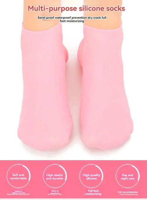 Pink Silicone Moisturizing Gel Socks (Buy 1 Get 5 Free)  Full-Foot Spa Pedicure for Dry Cracked Feet, Exfoliating & Moisturizing Foot Care Socks for Men & Women