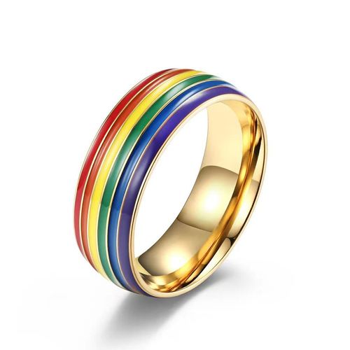 Hot Selling LGBT Pride Rainbow Couple Rings: Unisex Titanium Steel Enamel Colorful Rings, Buy One Get One Free