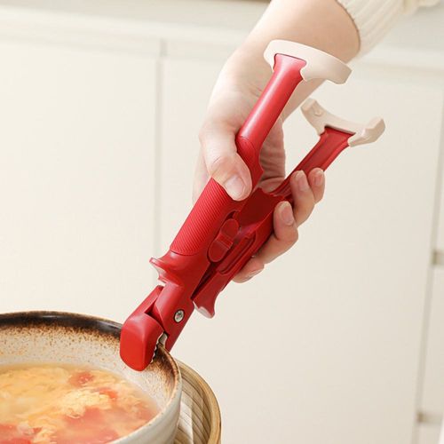 2-in-1 Silicone Anti-scalding Bowl Clip Tool - Anti-slip Plate Lifter, Food Tongs, Bowl Plate Casserole Gripper, Classic Red + Beige, Multifunctional Kitchen Anti-scalding Tool