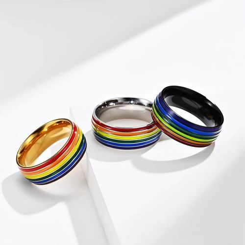 Hot Selling LGBT Pride Rainbow Couple Rings: Unisex Titanium Steel Enamel Colorful Rings, Buy One Get One Free