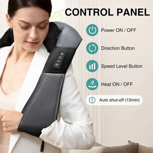 Black Multifunctional Shiatsu Neck and Back Massager - Ergonomic, 8 Deep-Kneading Nodes, with Heat, for Neck, Shoulder & Body Muscle Relief