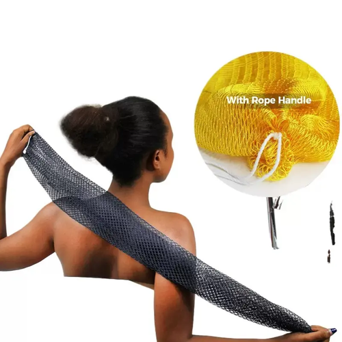 African Bath Mesh Sponge, Nylon Material, with Thick Ropes on Both Sides, Suitable for Washing Back, Feet and Legs, Smoothens Skin & Exfoliates, Air-Dries Naturally Without Retaining Water, A Bath Essential for Deep Cleaning