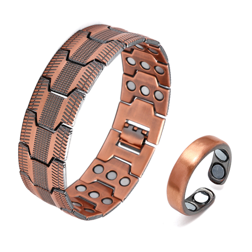 Red Copper Magnetic Bracelet, Fashionable Retro Red Copper Cross Double-Row Magnet, Men's Gift