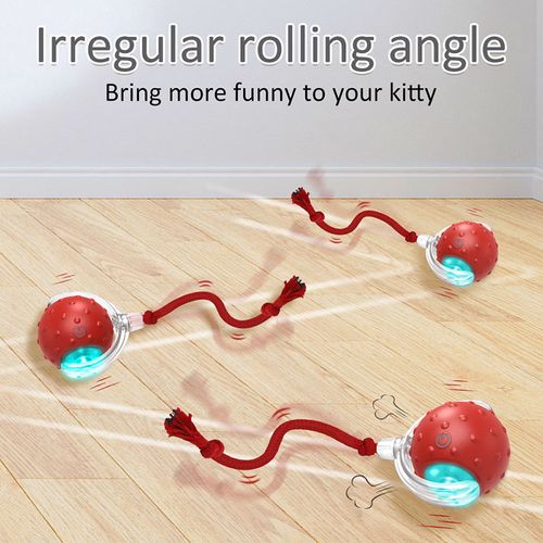 Interactive Smart Cat Toy Ball - Red, 150mAh Battery, Automatic Fast Rolling on Carpet, Chirping & Motion-Activated, Self-Play Boredom Relief for Cats & Dogs, Long-Rope Pet Toy with Hide-and-Seek Mouse Catching Game