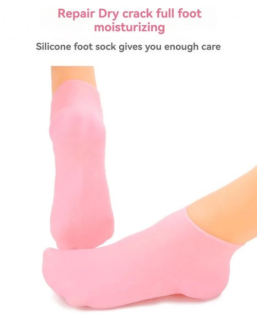 Pink Silicone Moisturizing Gel Socks (Buy 1 Get 5 Free)  Full-Foot Spa Pedicure for Dry Cracked Feet, Exfoliating & Moisturizing Foot Care Socks for Men & Women