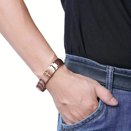 Red Copper Magnetic Bracelet, Fashionable Retro Red Copper Cross Double-Row Magnet, Men's Gift