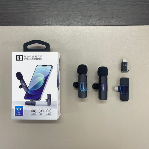 K8 Wireless Lavalier Microphone Dual-Channel Noise Reduction, Phone Live Streaming & Recording Mic, Compatible with iPhone & Android, Smart Noise Cancellation for Clear Recording, Factory Wholesale Portable Wireless Lapel Mic